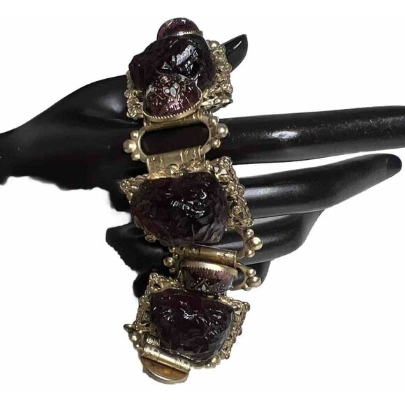 Vintage amethyst Gold Tone Bracelet Unusual. - Picture 1 of 16